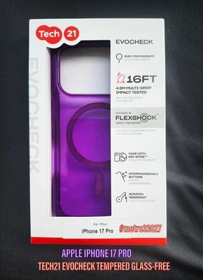 FOR APPLE IPHONE 17 PRO TECH21 EVOCHECK/MAGSAFE-FLEXSHOCK CASE/TEMPERED GLASS - Image 1 of 4