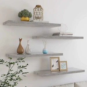 Juego de 4 estantes de pared hormigón gris panal MDF, metal mediano - Imagen 1 de 8