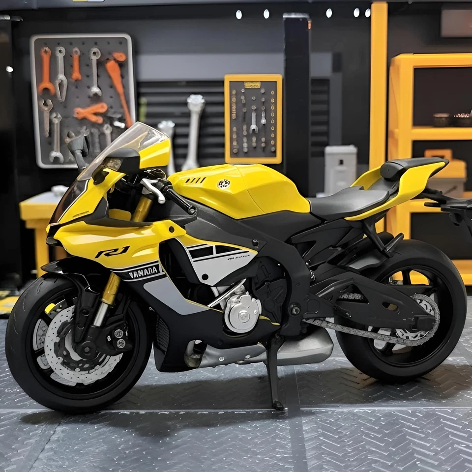 Modelo de motocicleta diecast Yamaha YZF-R1 1:12 - aleación amarilla bicicleta de carreras juguete regalo Foto 1 de 4