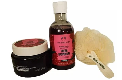 The Body Shop Fresh Raspberry Gift Set Shower Gel Wash Scrub Limited Edition New - Image 1 of 4