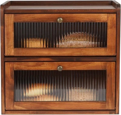 Caja de pan de madera con ventana de acrílico, granja de 2 capas (marrón) Foto 1 de 4