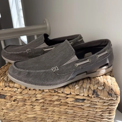 Crocs Para hombres Línea de Playa Lona Bote Zapato Talla 12 Beige Marrón Zapatos Sin Cordones en Cubierta Foto 1 de 4