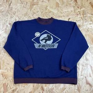 Vintage 1980s Navy Snowboard Graphic Sweatshirt Skiing Medium - Picture 1 of 5