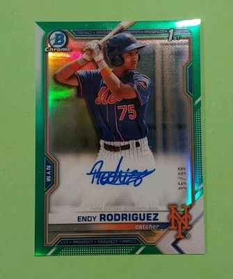 2021 Bowman Chrome Endy Rodriguez 1st Green Auto /99 New York Mets - Image 1 of 2