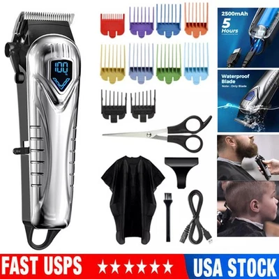 Professional Cordless Hair Clippers Trimmer Kit Men Cutting Machine & 10 Combs - Image 1 of 4