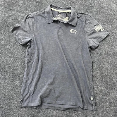Buffalo David Bitton Polo Shirt Mens Medium Gray Cotton Back Graphic 72 Logo - Image 1 of 4