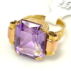 Anillo vintage de piedra amatista de oro amarillo de 14K v166 talla 4,5 - Imagen 1 de 7