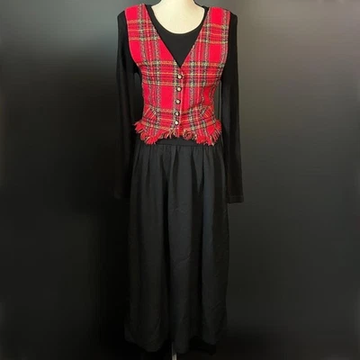 Chaleco a Cuadros Vintage Años 90 Vestido Suéter Maxi En Capas Vacaciones Cottagecore M Foto 1 de 4