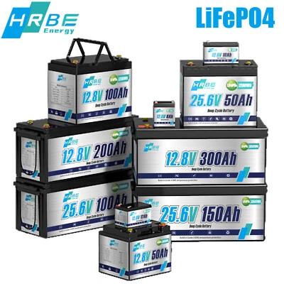 HRBEENERGY Batería Litio 12V 24V 140Ah 100Ah 200Ah 300Ah 150Ah 50Ah LiFePO4 Batería BMS