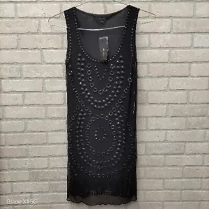 BCBG Maxazria klassisch schwarz perlendurchsichtig Slip Club Kleid ärmellos Rüsche M neu mit Etikett - Bild 1 von 14