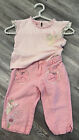 Beetlejuice London Baby Girl’s Pink Floral Appliqués Ruffled  Linen 2Pc Set 3T