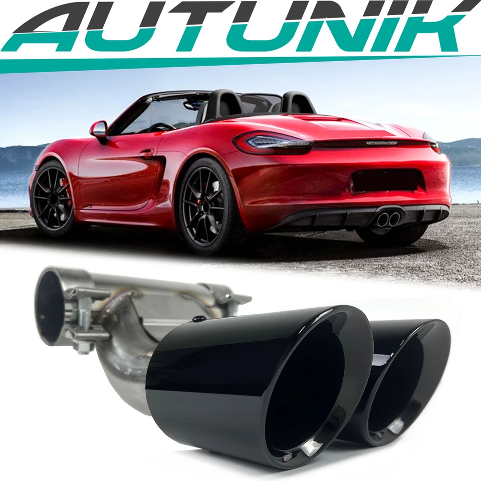 Glossy Black Sport Exhaust Tips Pipe for 13-16 Porsche Cayman Boxster 981 Foto 1 de 4