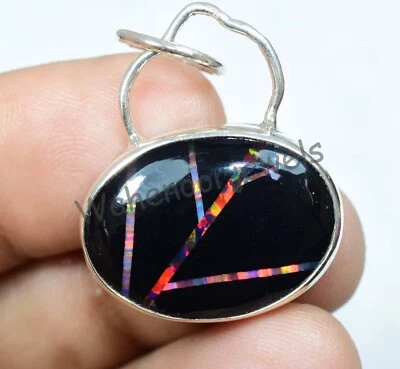 925 Pendente Argento Sterling 25.55 CT Naturale Onice Opale Unico Raro Bello - Immagine 1 di 4