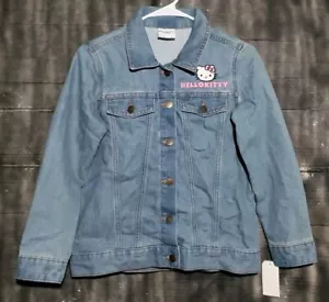 NWT Sanrio Girls Hello Kitty Graphic Jacket Large 10-12 Light Wash Denim Blue - Picture 1 of 11