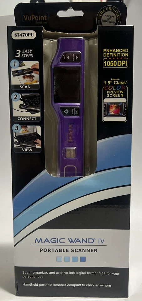 New VuPoint Magic Wand 4 Portable Handheld Scanner Purple Color LCD PDSD-ST470PU - Image 1 of 1