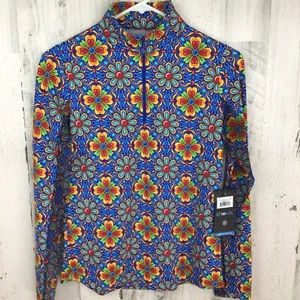 NWT IBKUL Retro Floral Multi Mock Neck Long Sleeve COOL Golf Top UPF50 XS - Picture 1 of 9