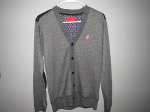 ELIE BALLEH Italy Boys XL 18 20 Gray Black Cardigan Sweater Elbow Patches Excell - Picture 1 of 4