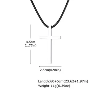 Mens Cross Pendant Necklaces Religous Faith Jewellery Black Leather Cord Rope - Picture 1 of 11