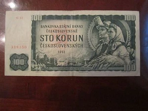 1961 CZECHOSLOVAKIA STO KORUN (100) KORUN CURRENCY NOTE - OFC-C - Picture 1 of 2