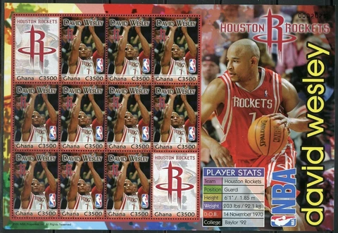 Ghana 2006 - NBA Houston Rockets - David Wesley - Sheet of 12 Stamps - MNH Cover