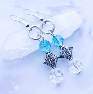 Spring Sky Glass Earrings - Handmade Jewelry - Clear & Blue Glass Beads - Magic - Image 1 of 2