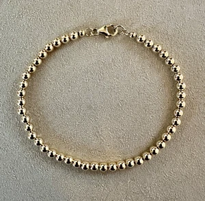 4mm Genuine 14K Yellow Gold Beaded Bracelet - Picture 1 of 5