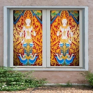 3D Yellow Pattern I24 Window Film Print Sticker Cling Stained Glass UV Block Amy - Picture 1 of 11
