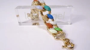 Lee Angel Women's Multi Color Natural Jem Stone Brass Link Bracelet NWT 300 - Picture 1 of 17