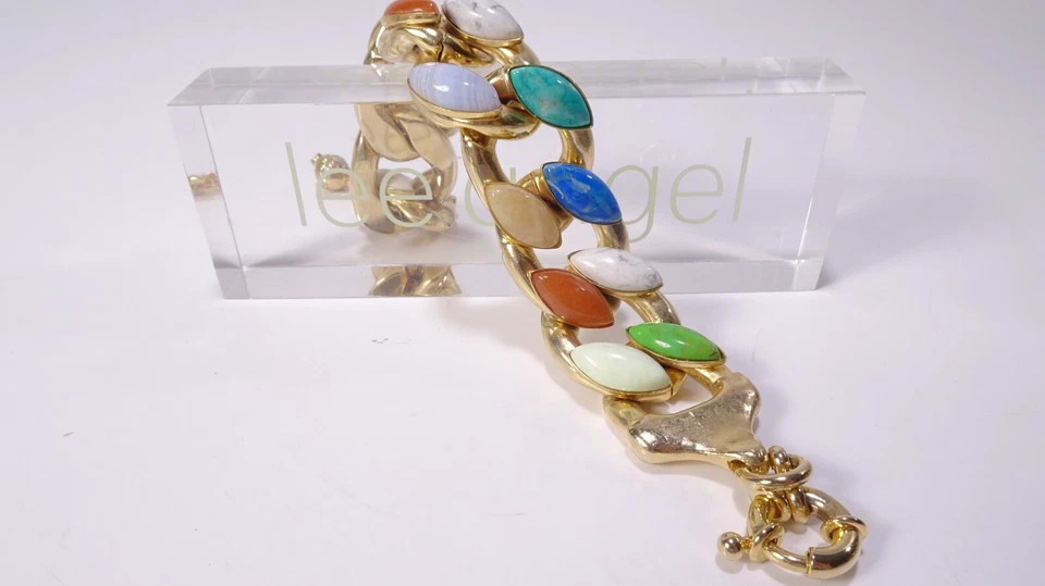 Lee Angel Women's Multi Color Natural Jem Stone Brass Link Bracelet NWT 300 Foto 1 de 1