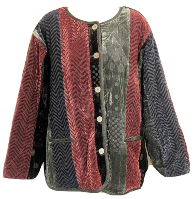 Koos of Course Velvet Jacket Size 2X Soft Silk Rayon Art to Wear Quilted Button  - Image 1 of 4