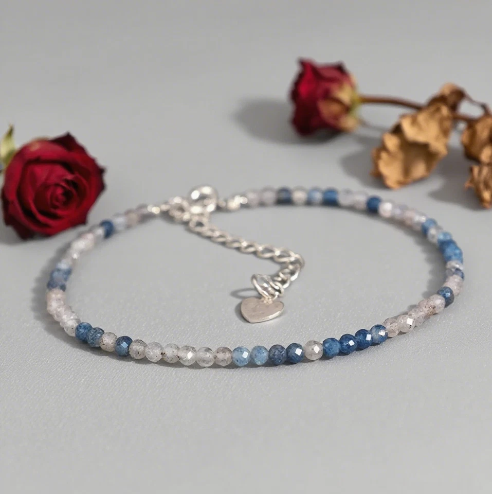 Delicado K2 Azurita Jaspe Cristal Minimalista 3mm Cuentas Facetadas Pulsera Curación Foto 1 de 3