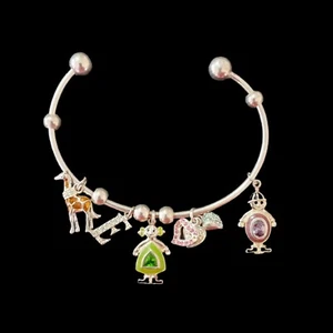 Sterling Silber Armband 5 Charms - Giraffe Februar Junge Mai Mädchen Herzen Buchstabe E  - Bild 1 von 7