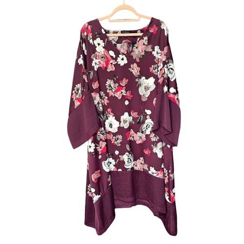 VETEMENTS Abito Lane Bryant taglia 18 kimono orlo a fazzoletto viola floreale femminile leggero