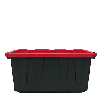 Hyper Tough 17 Gallon Snap Lid Plastic Storage Bin, Black/Red Stacked Lid Design