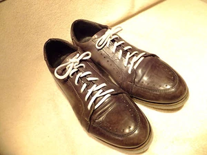 Bagat Mottled Grayish Black Leather Sneakers / Running Mens Sz.42M Made In Italy - Picture 1 of 9