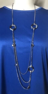 LOFT Necklace Long Chain Tortoise Circle Discs & Gems Two Tone Metal 20.5 inch - Picture 1 of 5