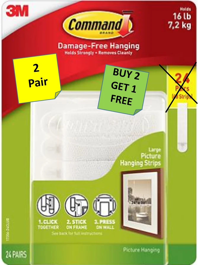 [2 Pair] 3M Command Strips Damage Free Hanging LARGE size B2G1
