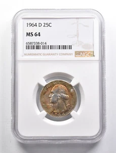 MS64 1964-D Washington Quarter NGC - Golden End of Roll Tone *4993 - Picture 1 of 3