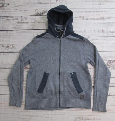 Buffalo David Bitton Blue Ribbed Trim Hooded Collared Zip Cardigan Sweater Men L - Image 1 of 4