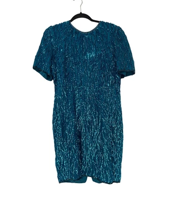 Vintage Stenay Womens Dress Size 14 Teal Blue Sequin Silk Cocktail Party 90s NWT - Image 1 of 4