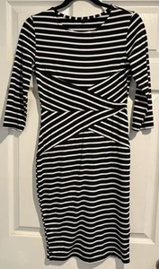 Women's Size M Bodycon Dress Black & White Stripes - A0108 - Picture 1 of 7