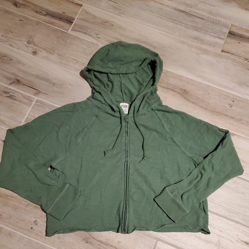 UNDERCOVER Felpa con cappuccio Victoria's Secret ROSA taglia Large verde zip cropped 100% cotone difetto