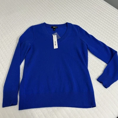 Aqua 100% Cashmere Women's V-Neck Royal Blue Sweater Size m - Image 1 of 4