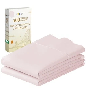 Standard Queen Size Pillowcase Set - 400 Thread Count, 100% Cotton Sateen, Se... - Picture 1 of 9