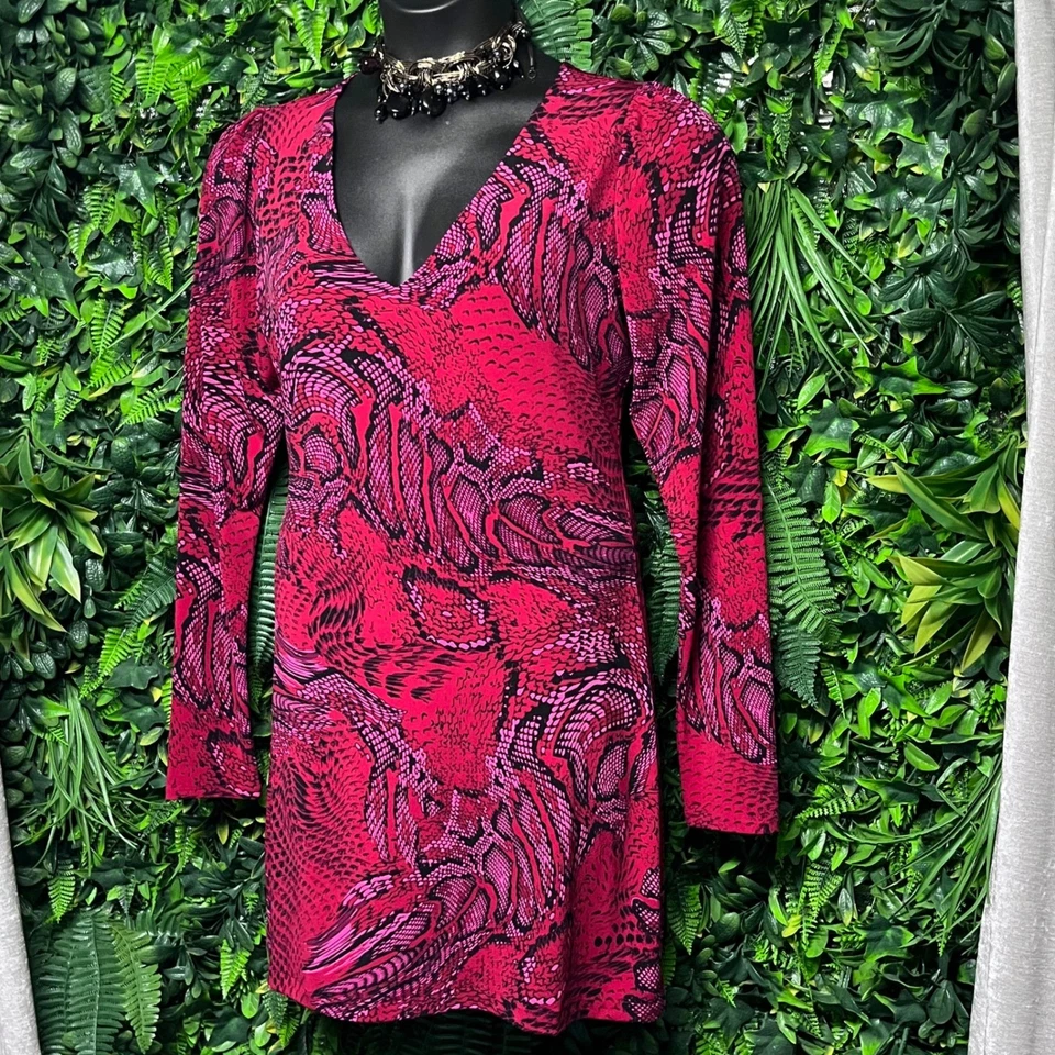 Vestido Casa Blanca Mercado Negro L Rojo Rosa Estampado Serpiente Cuello en V Manga Larga 3121 Foto 1 de 4