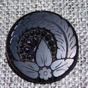 Antique Vtg Black Glass Picture Button Apx: 1-1/8"~#932-D - Picture 1 of 5