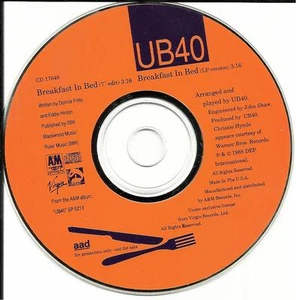 UB40 w/ THE PRETENDERS Breakfast in Bed w/RARE 7 INCH Version PROMO DJ CD single - Picture 1 of 1