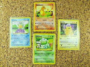 🌟4 CARD BASE SET SHADOWLESS COLLECTION🌟 Pikachu Squirtle Bulbasaur Charmander - Picture 1 of 11