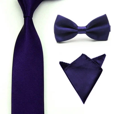 Mens Satin Solid Color Bowtie Bow Tie Necktie Handkerchief Pocket Square Set NEW Foto 1 de 2