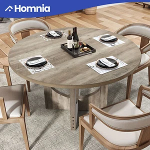 47" Farmhouse Round Dining Table 4 People Kitchen Living Room Oak Wood Desk Legs - Picture 1 of 11